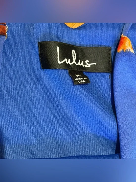 Lulus Women’s Twin Island Royal Blue Floral Print V-neck Shift Dress Size Medium - Picture 4 of 10